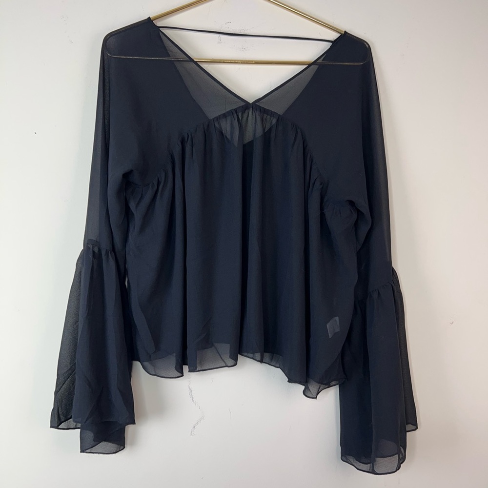 Honey Punch sheer black bell sleeve top, Small